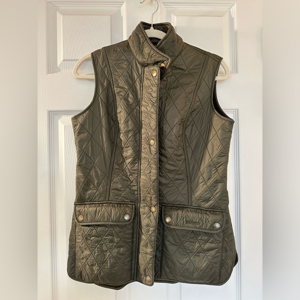 Barbour Quilted Vest, Olive Green, US 6/UK 10